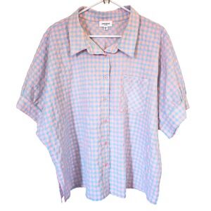 ANNIEWEAR Los Angeles XL Pink Blue Gingham Check Button Up Shirt Oversized Retro